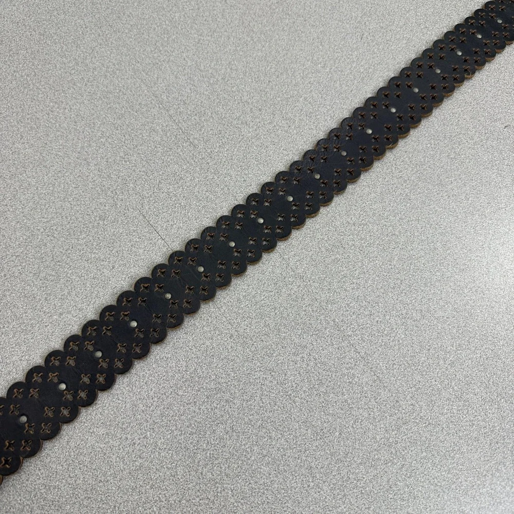 Lucky Brand Belt Women S Black Scalloped Leather Laser Cut Floral Studded